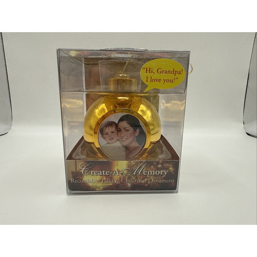 Recordable Talking Photo Ornament‎ Ball Record Create-A-Memory Stored Gold NEW